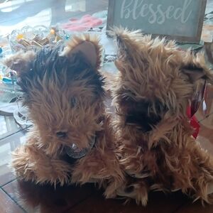 Victoria's Secret Brown Furry Plush Yorkie Set,Max and Lucy 2003, Can Add Photo